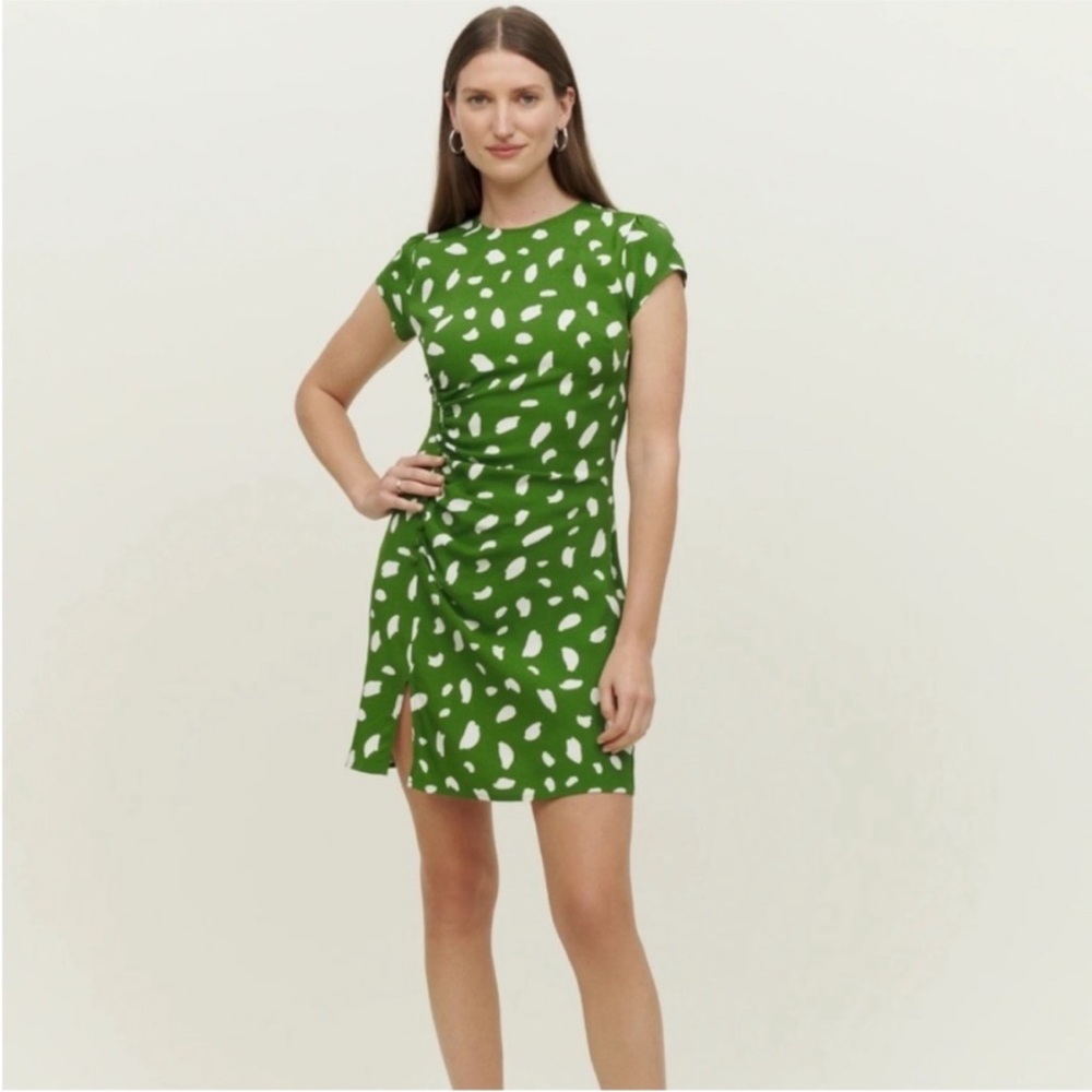 Reformation Green and White Mini Dress